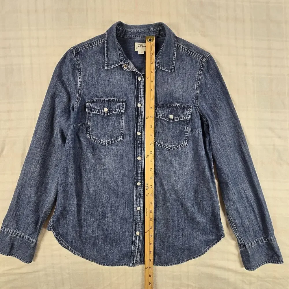 J. CREW Women's Western Chambray Shirt in Vintage Indigo Pearl Snaps 8 - Picture 7 of 13